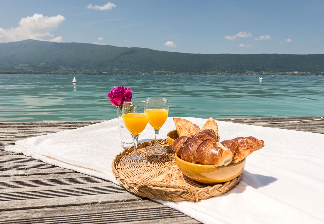 maison, luxe, location saisonnière, annecy, vacances, accès au lac, ponton privé, montagne, hôtel, neige, soleil, bateau 