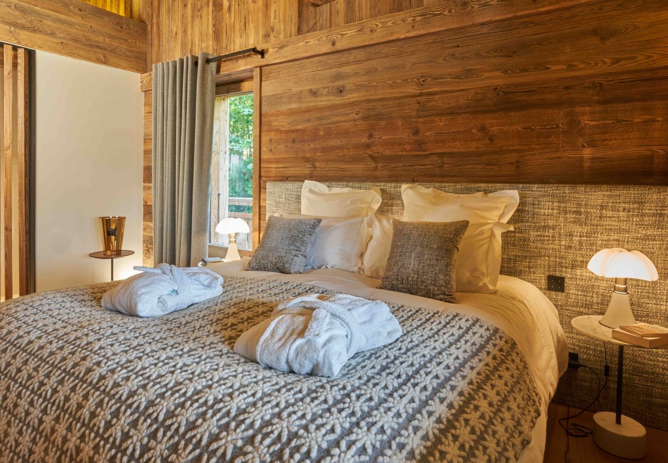 chambre, chalet de luxe, location saisonnière, combloux, vacances, lac, montagne, Mont-Blanc, villa, hôtel, neige, soleil 